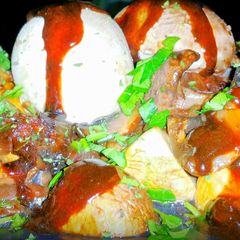 A picture of Mike's Meaty Mushrooms & Semi-Demi Glace.