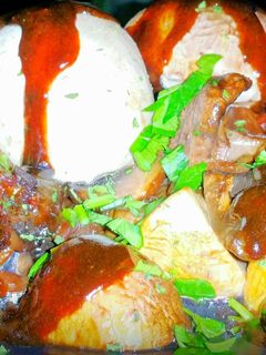 A picture of Mike's Meaty Mushrooms & Semi-Demi Glace.