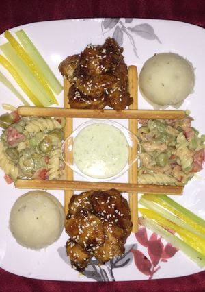A picture of Sesame Chicken and Pasta Salad With Dill.