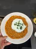 Crema de lentejas rojas y calabaza