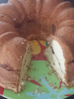 A picture of Cream cheese pound cake with cinnamon swirl..