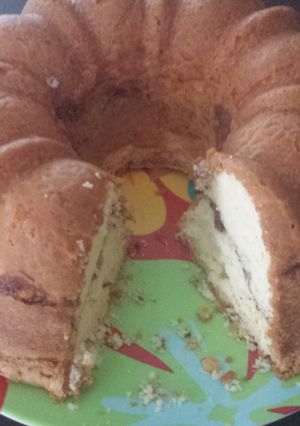 A picture of Cream cheese pound cake with cinnamon swirl..
