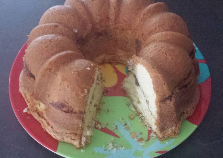 Cream cheese pound cake with cinnamon swirl.