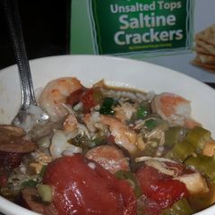 A picture of Shrimp, sausage, and chicken GUMBO.