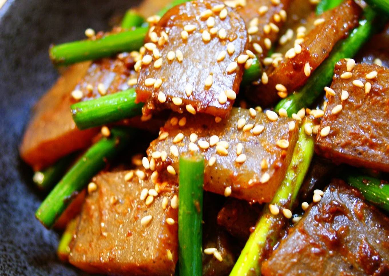 Miso Stir-Fry with Garlic Shoots and Konnyaku