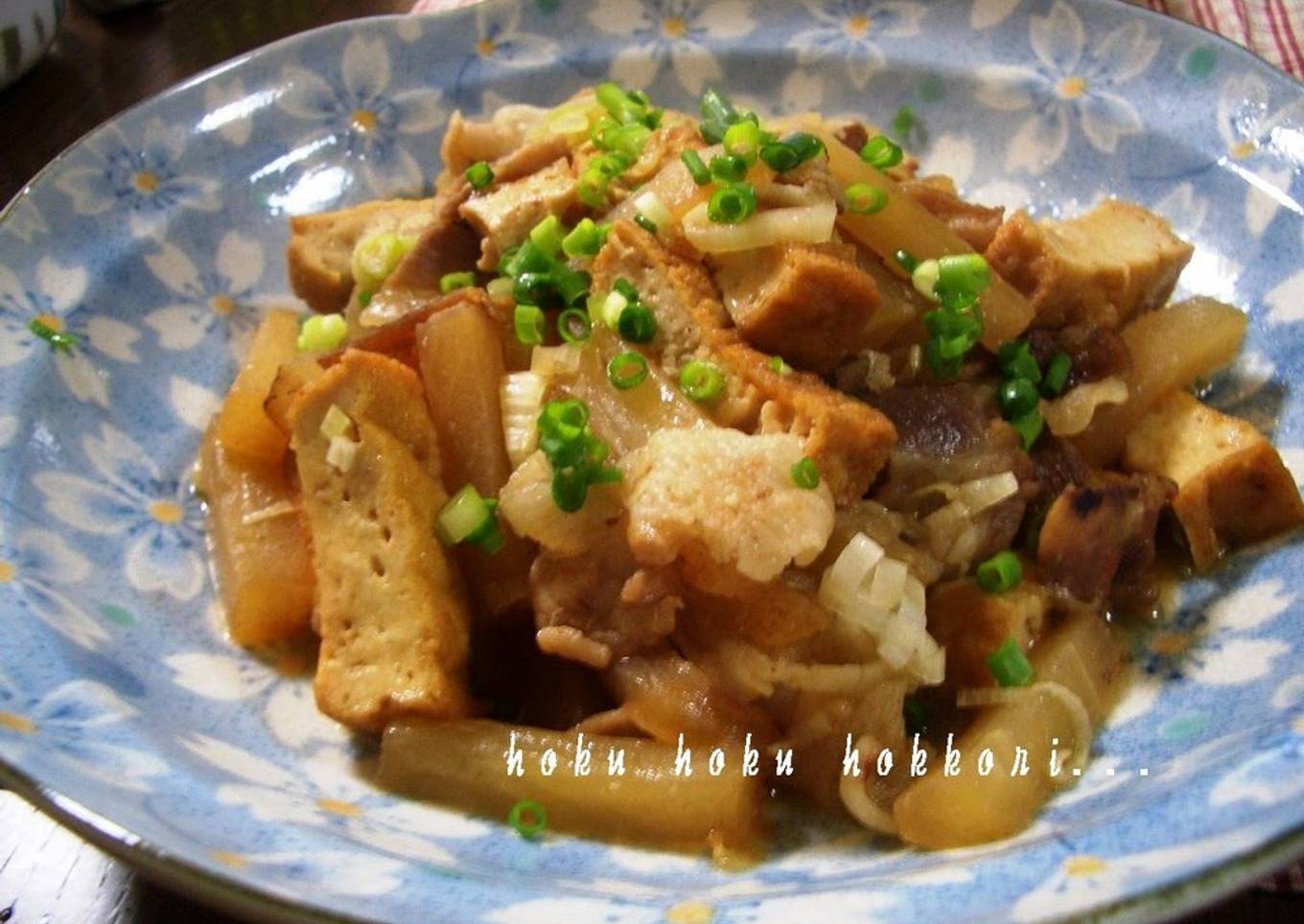 Stir-fried and Simmered Daikon Radish, Pork, and Atsuage