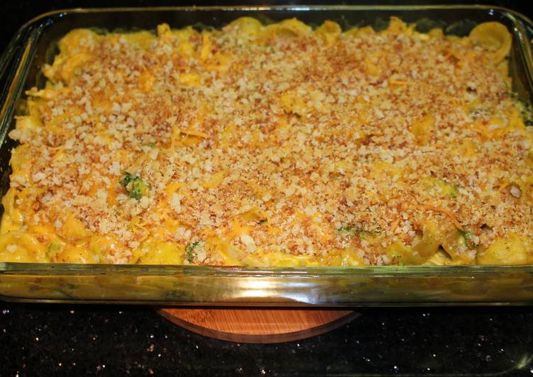 My Grandma Baked Curry Mac and Cheese with Chicken and Broccoli