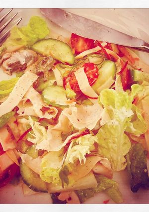 A picture of Ham and mushroom salad.