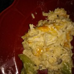 A picture of Homemade chicken, rice and broccoli.