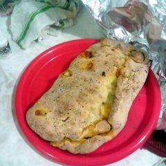A picture of no yeast pizza dough and pizza recipe.
