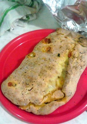 A picture of no yeast pizza dough and pizza recipe.