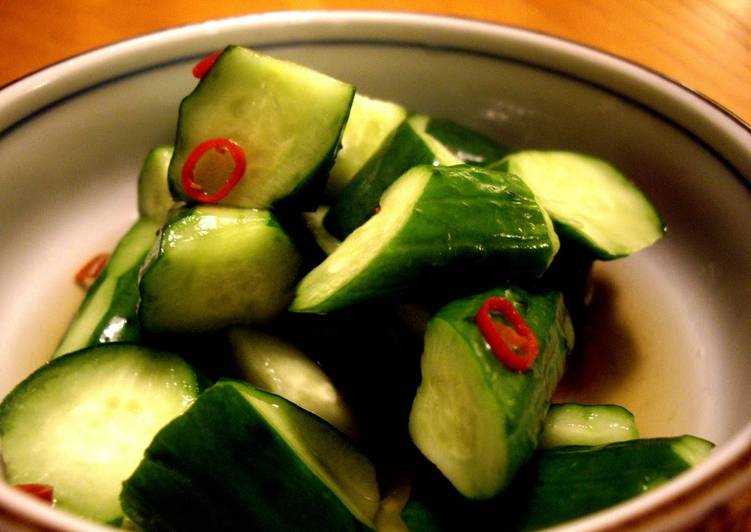 Spicy Cucumbers Pickled Overnight in Fish Sauce