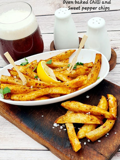 A picture of My oven baked Chilli and Sweet pepper chips.