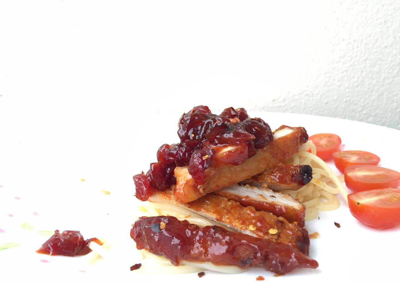 Pork Loin in Cranberry Sauce with Spaghetti