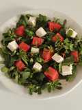Insalata di Anguria con Ricotta di Pecora, Rucola Selvatica e Portulaca