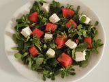 Insalata di Anguria con Ricotta di Pecora, Rucola Selvatica e Portulaca