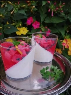 O poză a rețetei Panna cotta cu pepene roșu.