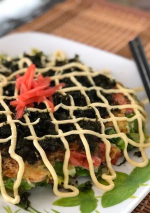 A picture of Japanese Cabbage Okonomiyaki Pancake.