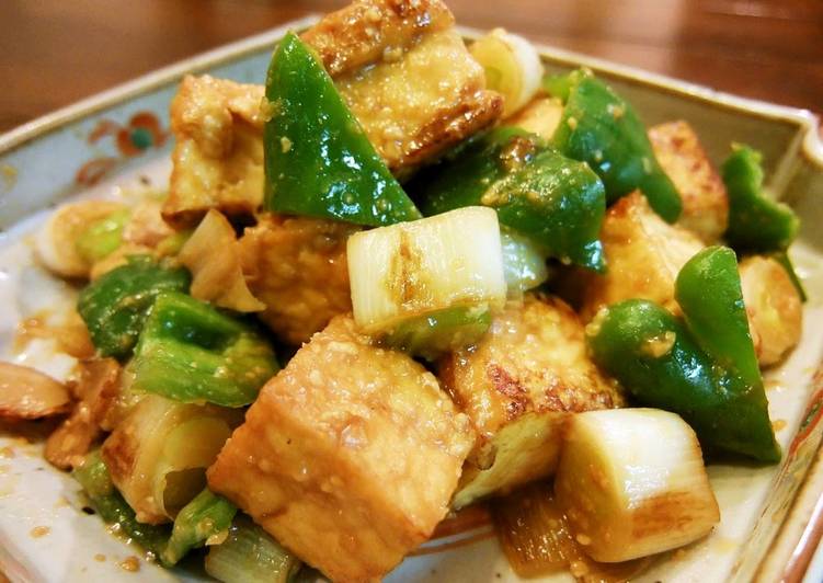 Recipe of Ultimate Atsuage and Green Pepper Stir-Fried in Miso Sauce