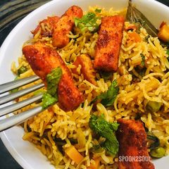A picture of Fried Spiced Paneer Biryani.