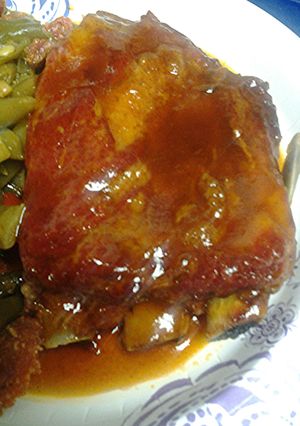 A picture of Ribs, in the oven.