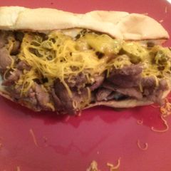A picture of Philly cheese steak.