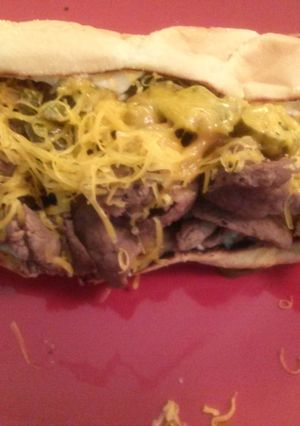 A picture of Philly cheese steak.