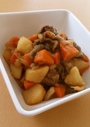 A picture of Our Family Recipe for Nikujaga (Simmered Meat and Potatoes).