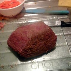 A picture of Slow cooked corned beef with creamy mash.