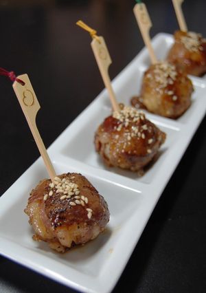 A picture of Meat-Wrapped Temari Pinchos.