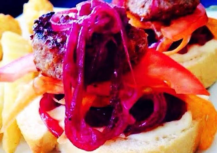 Steps to Make Speedy Angus Burger Bites with Red Onion Jam &amp; Horseradish Mayo