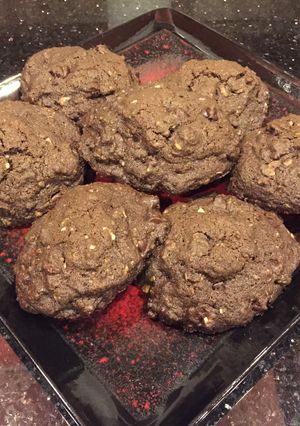 A picture of Double Dark Chocolate Chip and Almond Coconut Oatmeal Cookies.