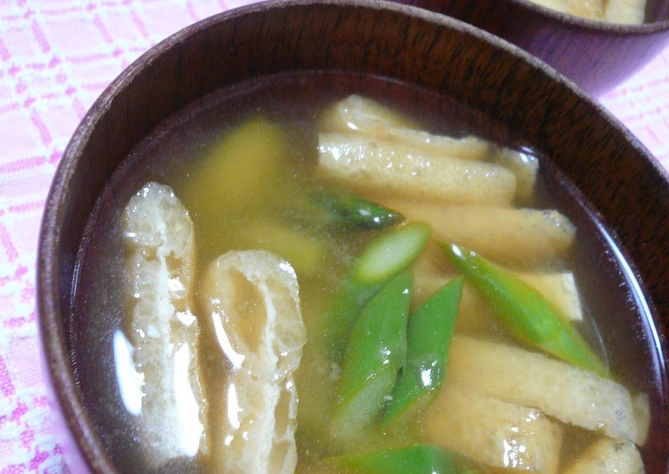 Miso soup with asparagus and aburage