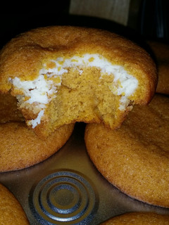 A picture of Cheesecake filled pumpkin muffins.