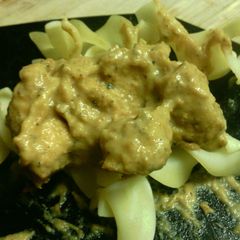 A picture of Chicken and Noodles with Pumpkin Sauce.