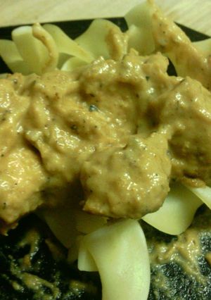 A picture of Chicken and Noodles with Pumpkin Sauce.
