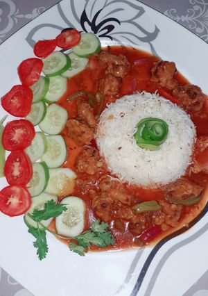 A picture of Gobhi Munchorian with Zeera Rice.