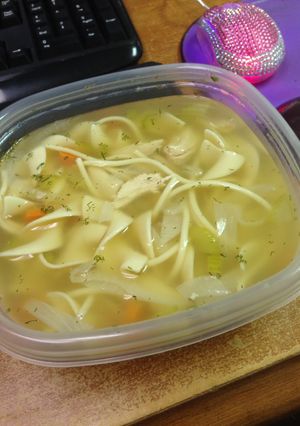 A picture of Mom's Chicken Noodle Soup.