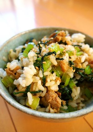 A picture of Simple Rice Mix with Komatsuna and Pork Belly.