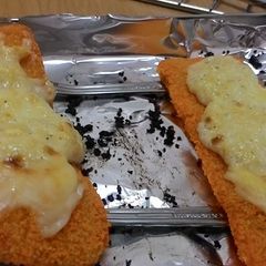 A picture of Creamy garlic cheese baked golden fish cake.