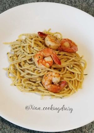 Foto resep Shrimp Spaghetti Aglio Olio (very simple and delicious!)