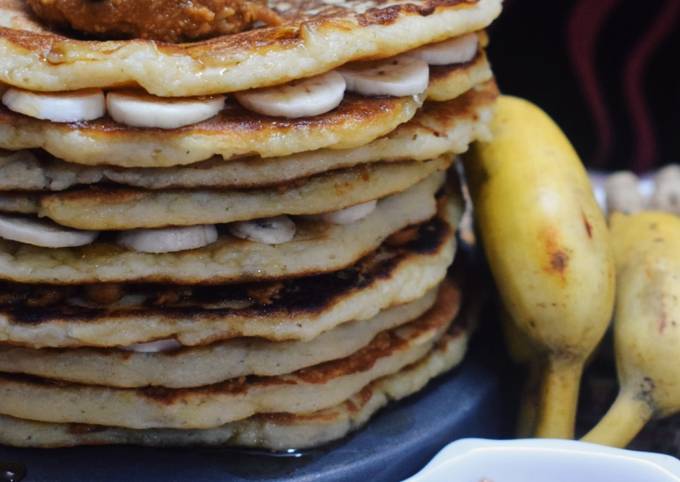 Chick pea and banana pancakes with peanut butter spread Recipe
