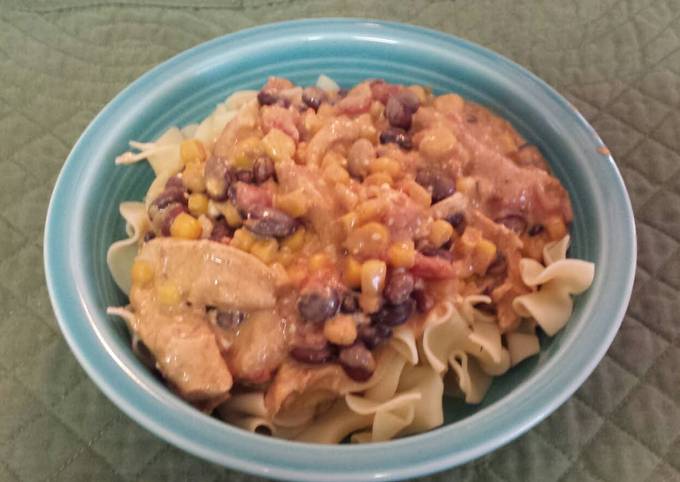 Slow Cooker Creamy White Chicken Chili & Noodles