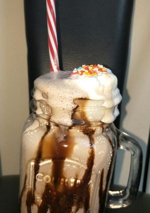 A picture of Kit Kat chocolate milk shake.