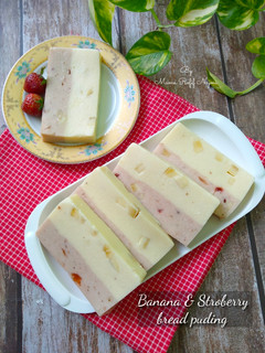 Foto resep Puding Roti Strawbery dan Pisang
