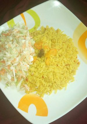 A picture of Fried rice with coslow.