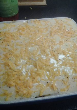 A picture of Paula's lasagne with homemade cheese sauce.