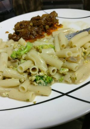 A picture of Mushroom, Eggs & Broccoli penne pasta.