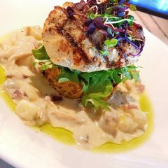 Grilled Fish with Awadhi Creamy Potato, Veggie Rosti & Greens A picture of Grilled Fish with Awadhi Creamy Potato, Veggie Rosti & Greens.