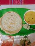 डोसा विथ कोकोनट एंड पोटैटो व्हाइट करी (dosa with coconut and potato white curry recipe in Hindi)